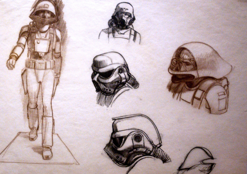 Original sketches of Imperial Stormtroopers by Ralph McQuarrie at the “Star Wars: The Magic Of The Myth” exhibit. (Photo: Spencer Platt/Getty Images)